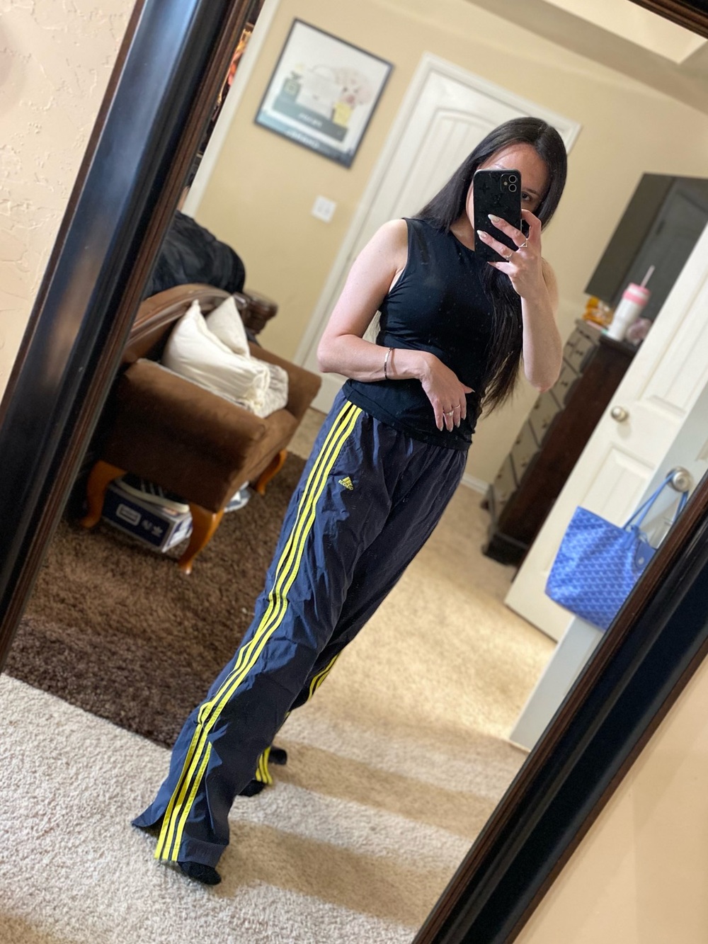 Adidas vintage navy and yellow windsuit track pants M